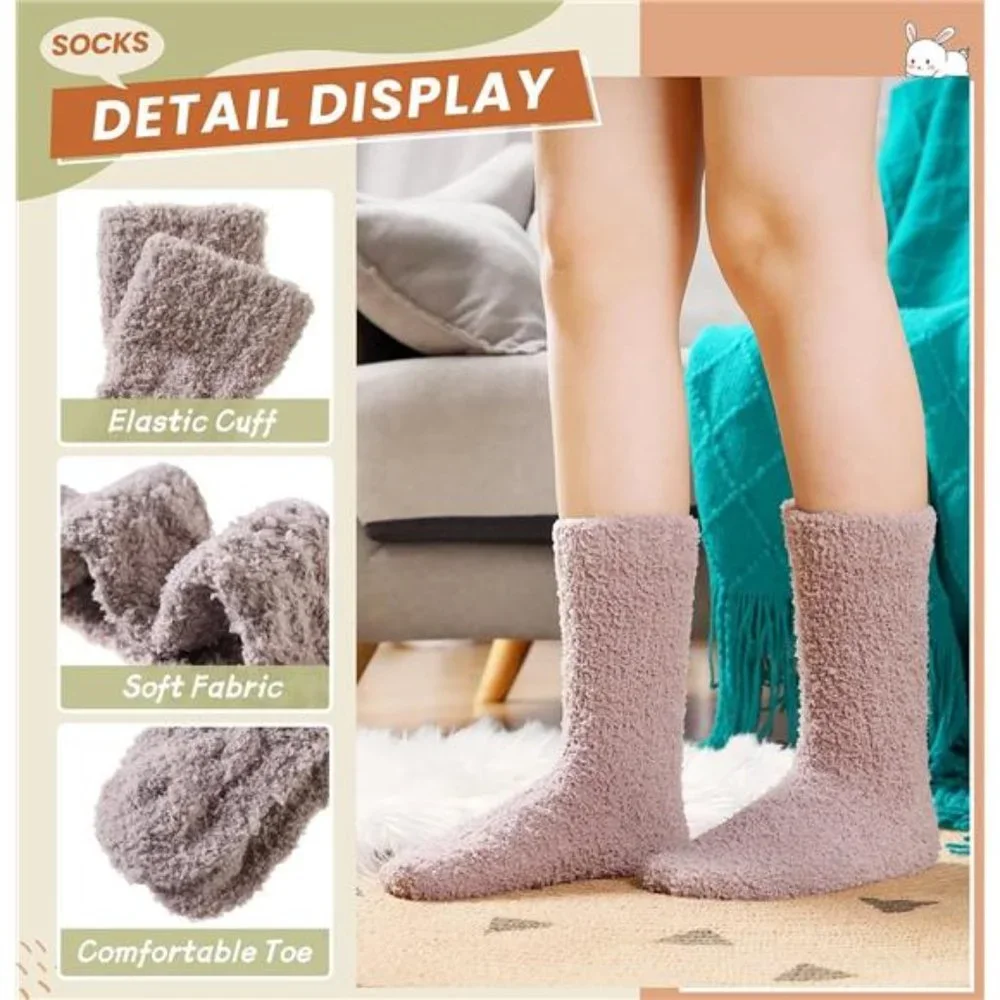 5 Pairs, Women's Fuzzy Socks Soft Cozy Fluffy Slipper Socks